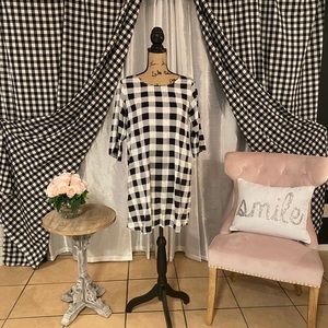 Black and white checked shift dress